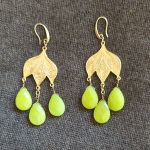 A Modern Statement!  Gold and Green Dangle Earrings.  The Main Attraction!